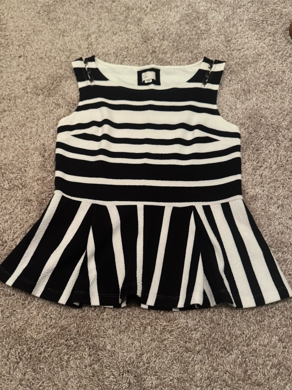 Anthropologie Black & White Striped Peplum Tank